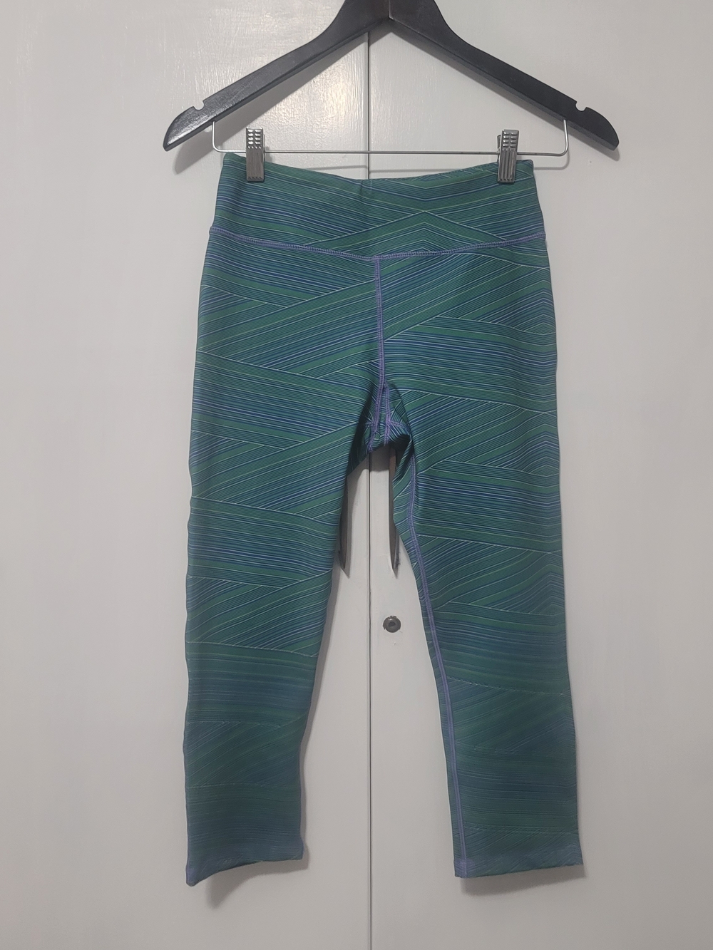 Kyodan Green and Blue Striped Patite Womans Small  Leggings